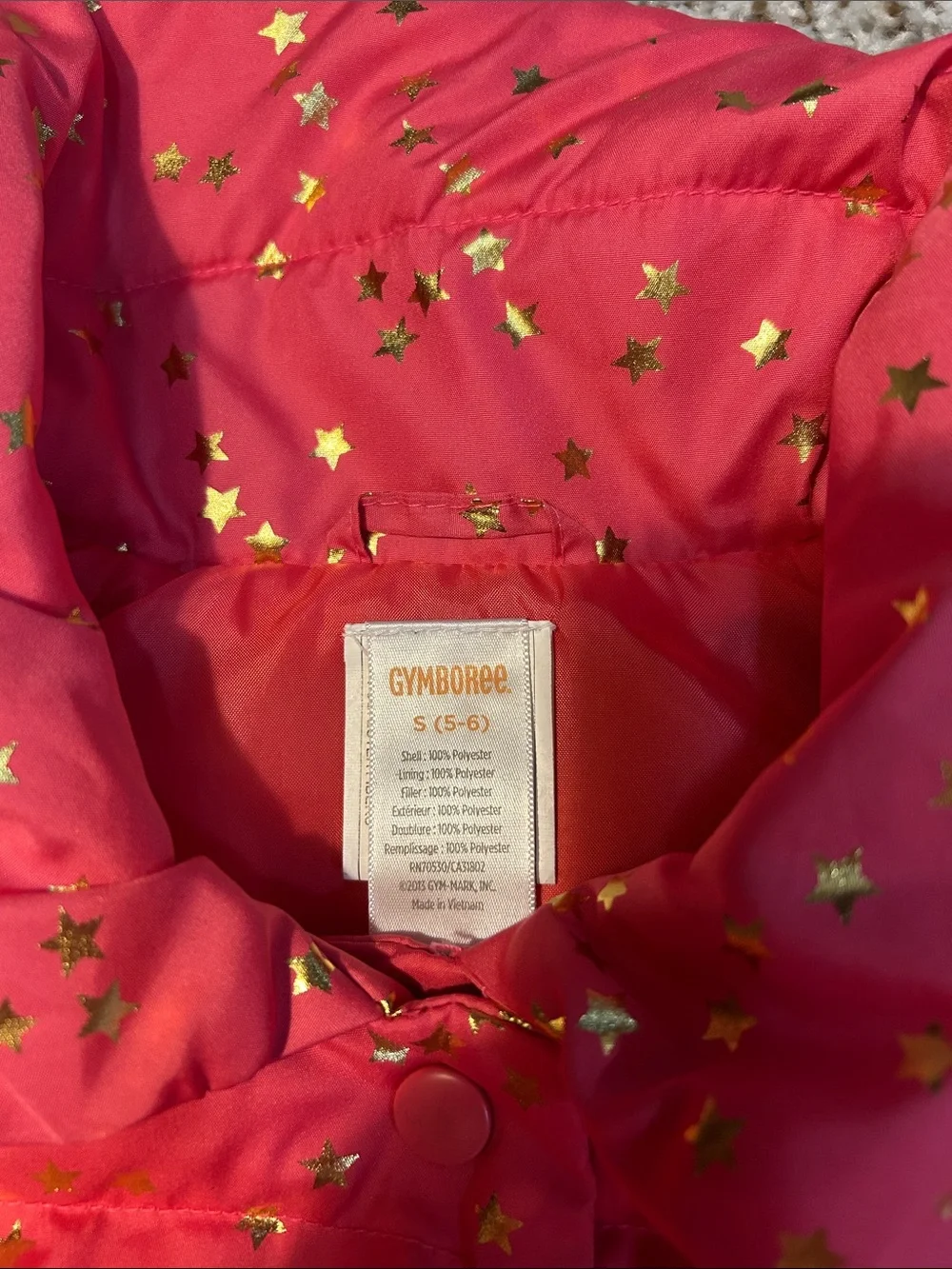 Gymboree Hot Pink Puffer Vest with Gold Star NEVER WORN